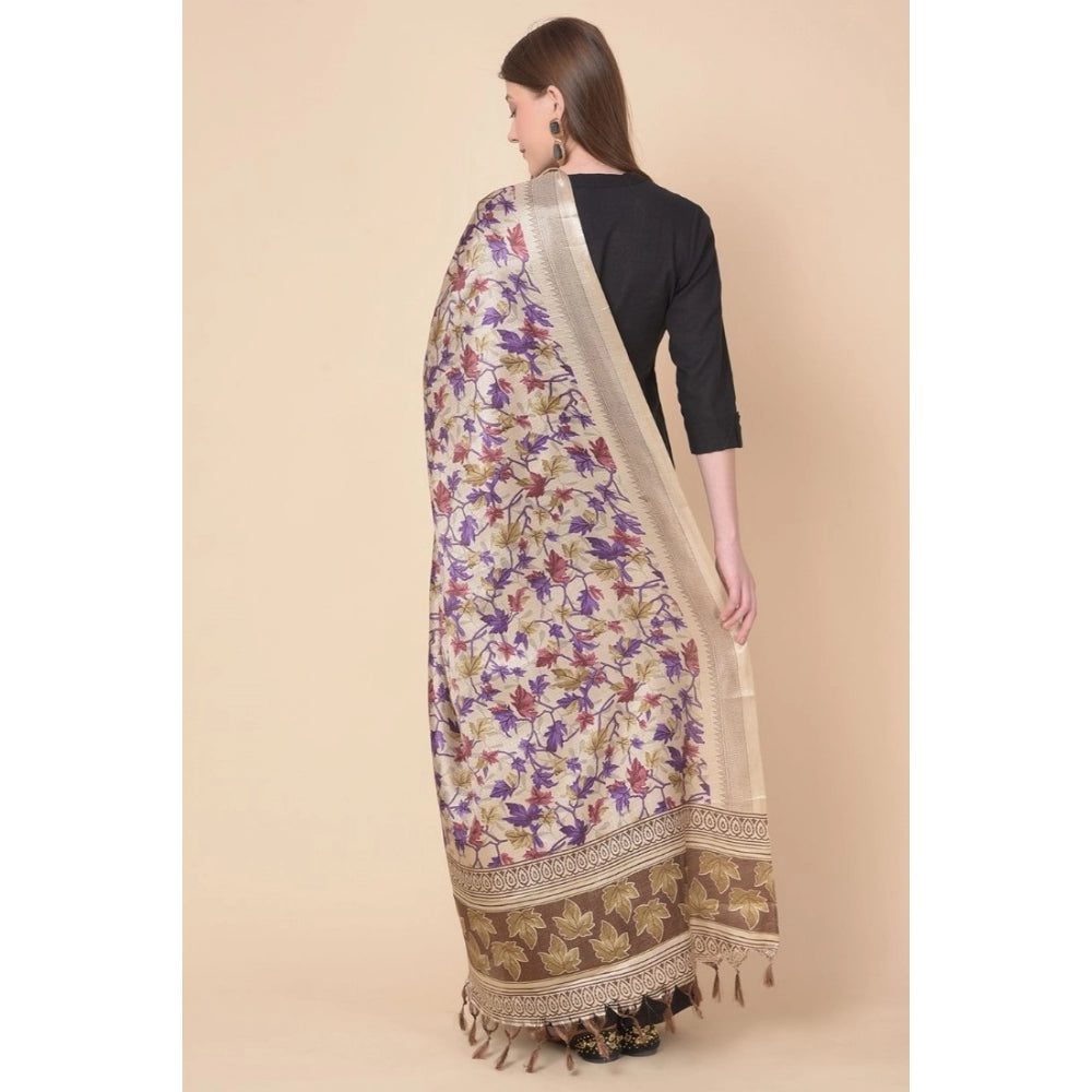 Generic Women's Art Silk Printed Dupatta (Gold, Length: 2.25 to 2.50 Mtr)