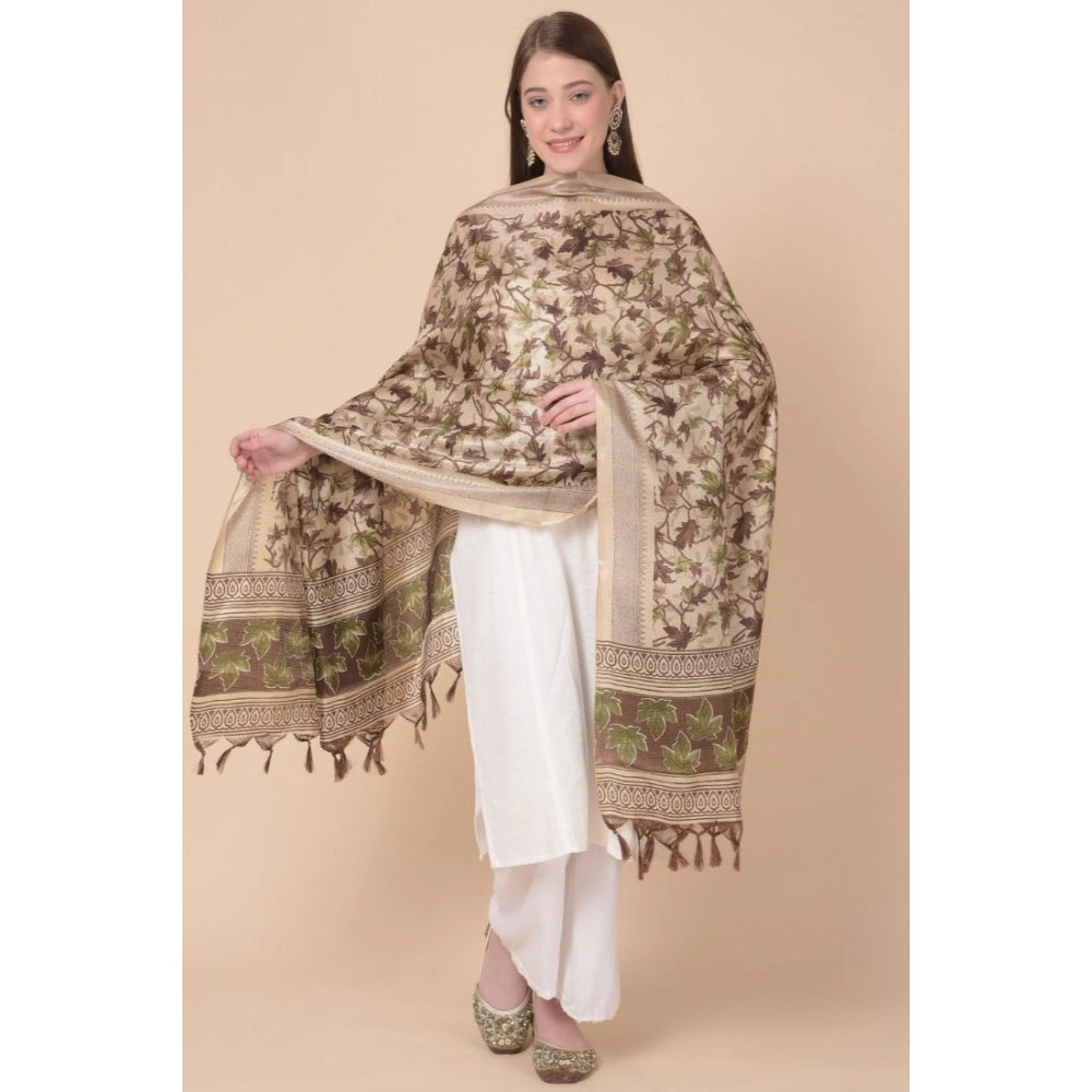 Generic Women's Art Silk Printed Dupatta (Gold, Length: 2.25 to 2.50 Mtr)