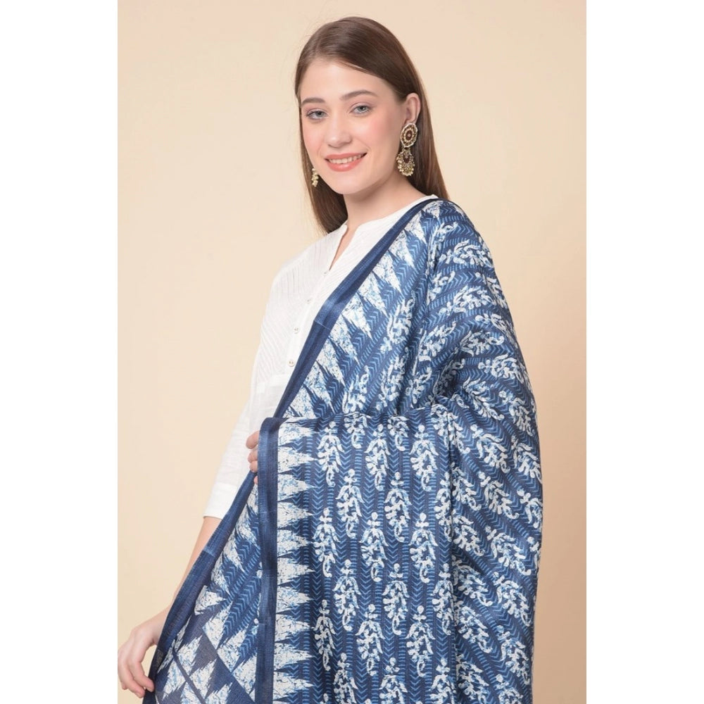 Generischer bedruckter Dupatta aus Kunstseide für Damen (blau, Länge: 2,25 bis 2,50 m)