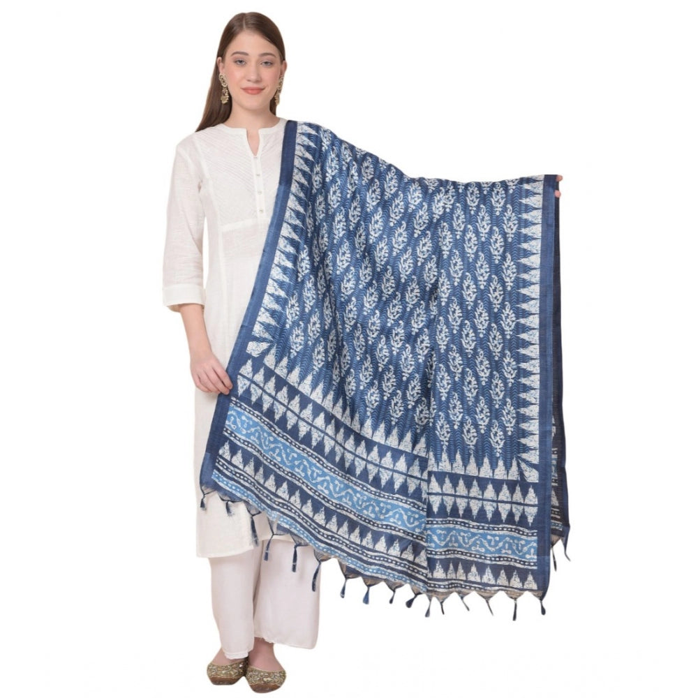 Generic Women's Art Silk Printed Dupatta (Blue, Length: 2.25 to 2.50 Mtr)