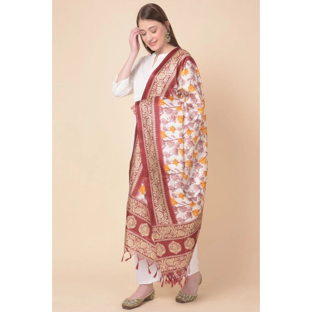 Generic Women's Art Silk Printed Dupatta (Maroon, Length: 2.25 to 2.50 Mtr)