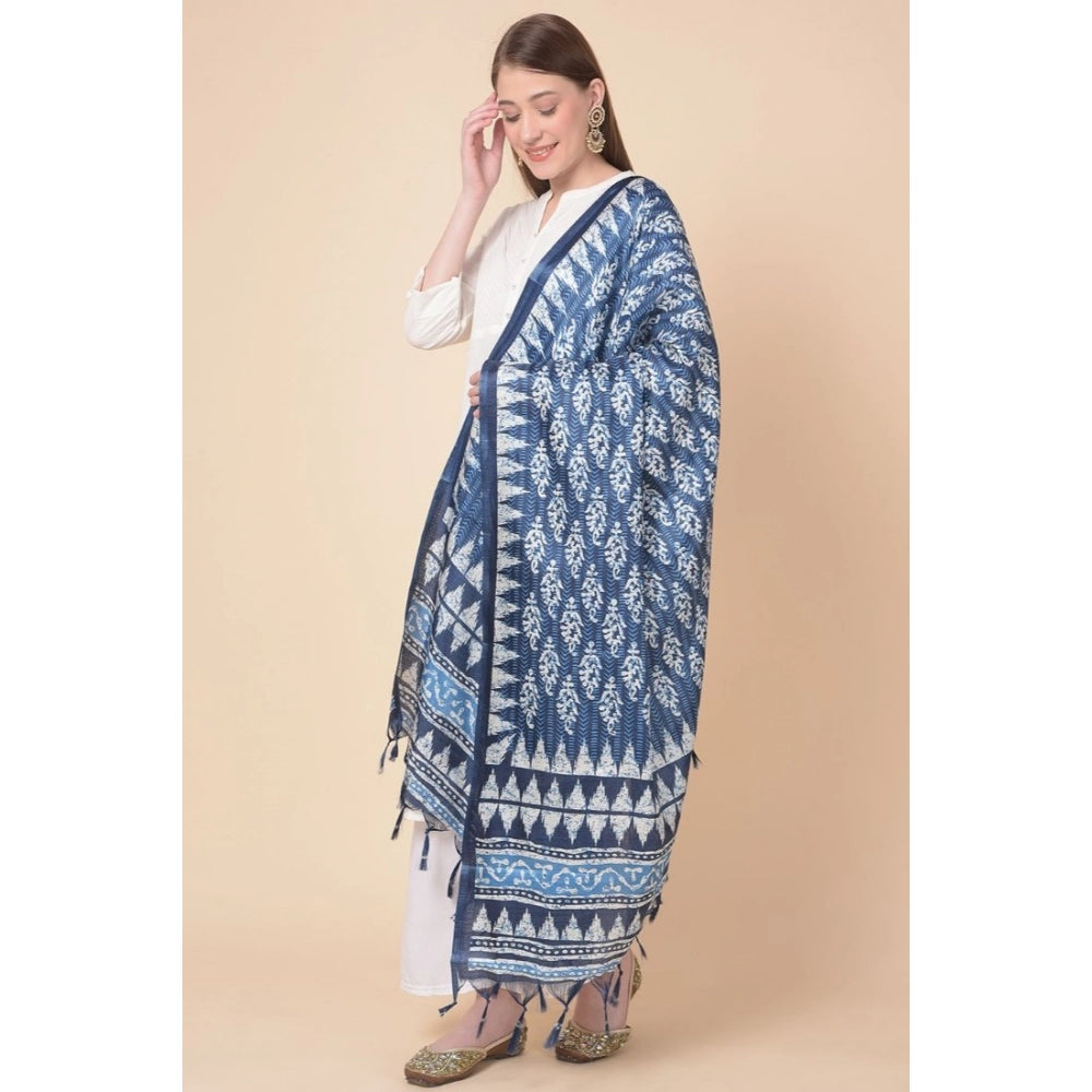 Generischer bedruckter Dupatta aus Kunstseide für Damen (blau, Länge: 2,25 bis 2,50 m)