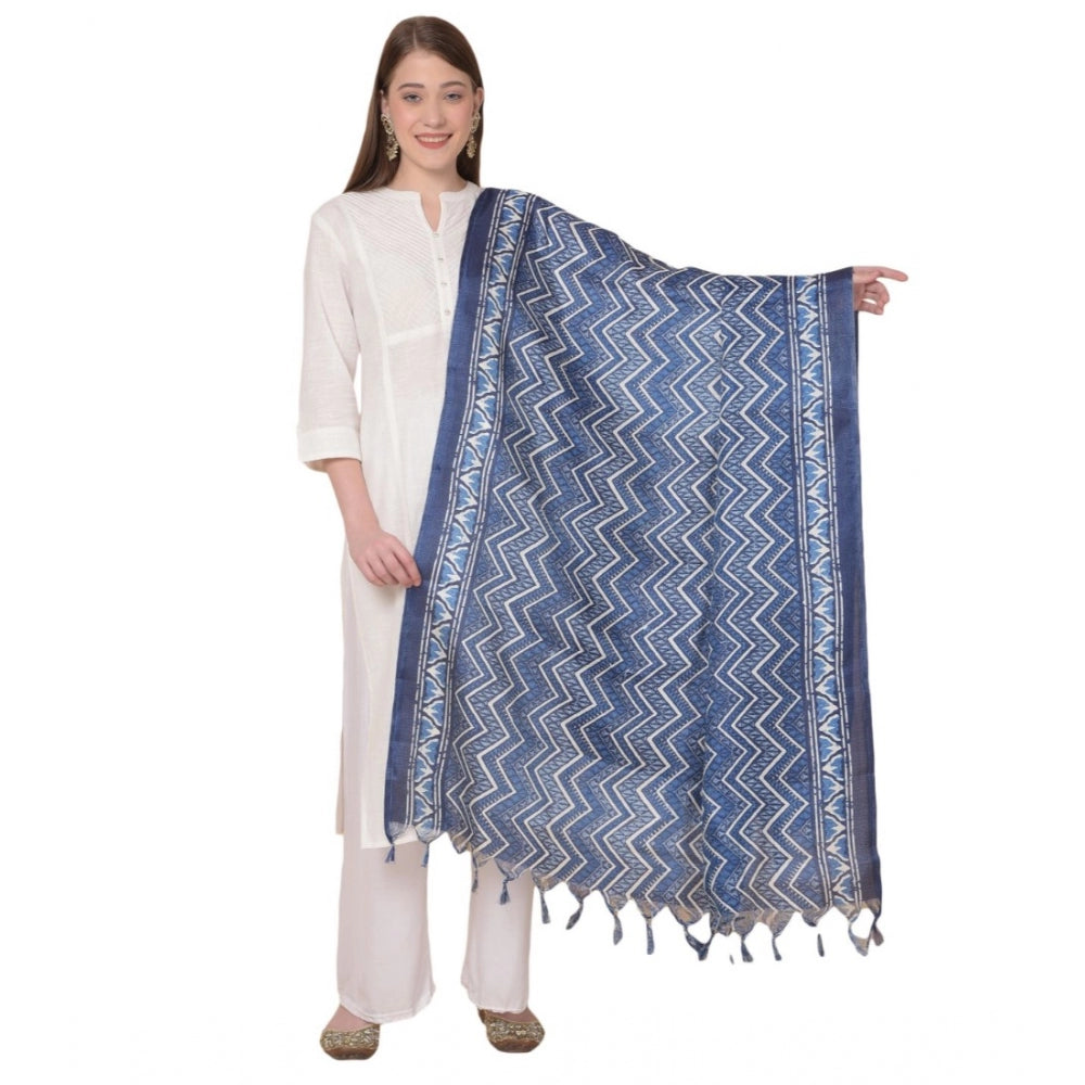 Generischer bedruckter Dupatta aus Kunstseide für Damen (blau, Länge: 2,25 bis 2,50 m)