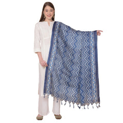 Generic Women's Art Silk Printed Dupatta (Blue, Length: 2.25 to 2.50 Mtr)