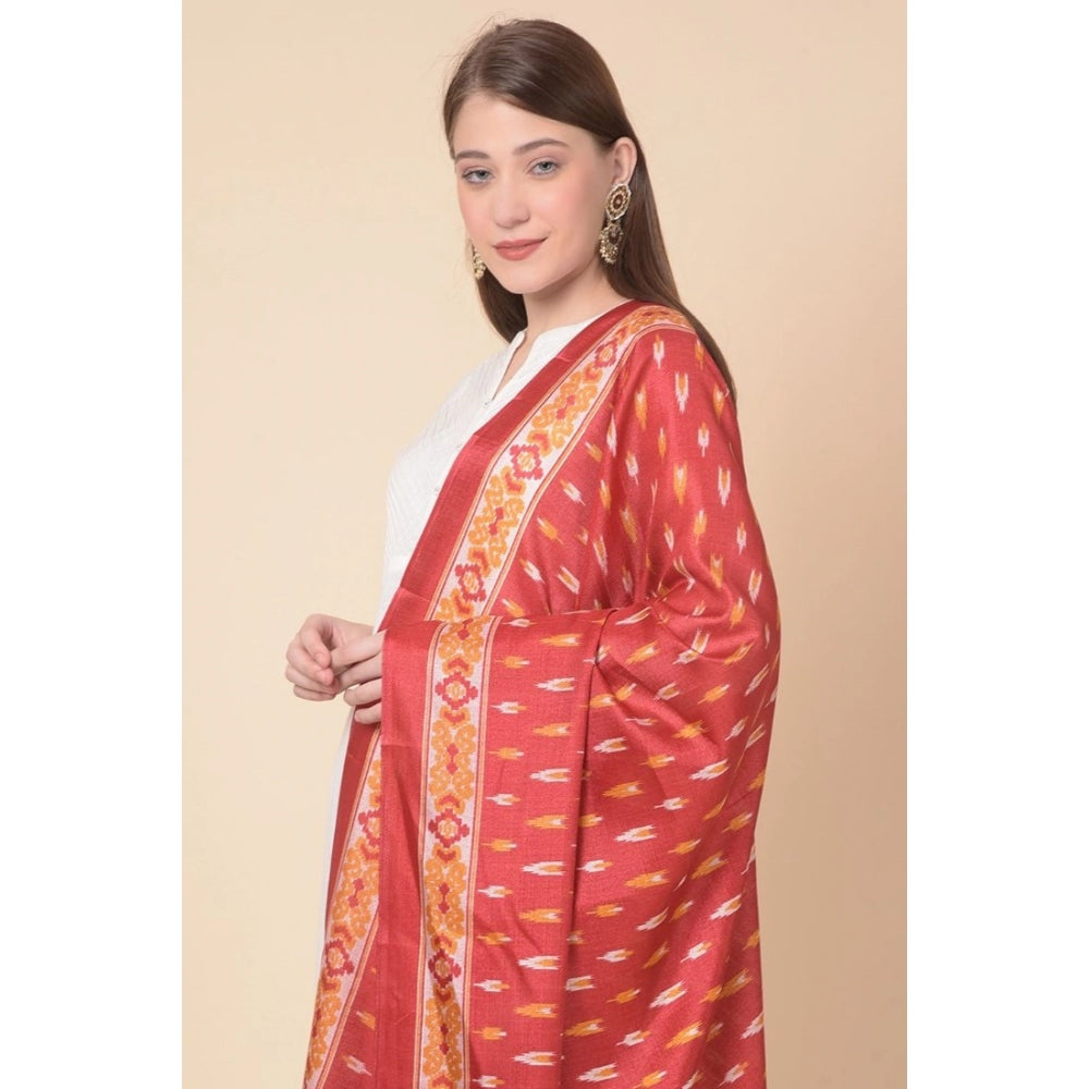 Generic Women's Art Silk Printed Dupatta (Red, Length: 2.25 to 2.50 Mtr)