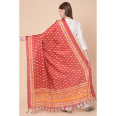 Generic Women's Art Silk Printed Dupatta (Red, Length: 2.25 to 2.50 Mtr)