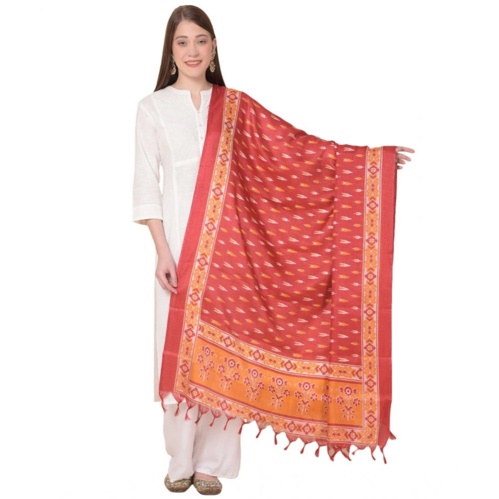 Generic Women's Art Silk Printed Dupatta (Red, Length: 2.25 to 2.50 Mtr)