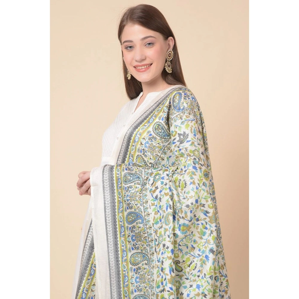 Generic Women's Art Silk Printed Dupatta (Grey, Length: 2.25 to 2.50 Mtr)