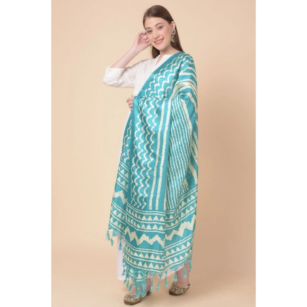 Generic Women's Art Silk Printed Dupatta (Turquoise, Length: 2.25 to 2.50 Mtr)