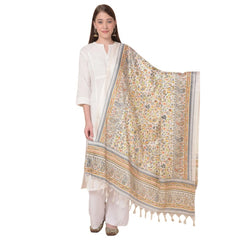 Generic Women's Art Silk Printed Dupatta (White, Length: 2.25 to 2.50 Mtr)