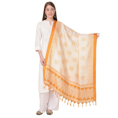 Generic Women's Art Silk Printed Dupatta (Orange, Length: 2.25 to 2.50 Mtr)