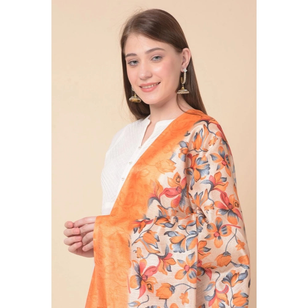 Generischer bedruckter Dupatta aus Kunstseide für Damen (Orange, Länge: 2,25 bis 2,50 m)