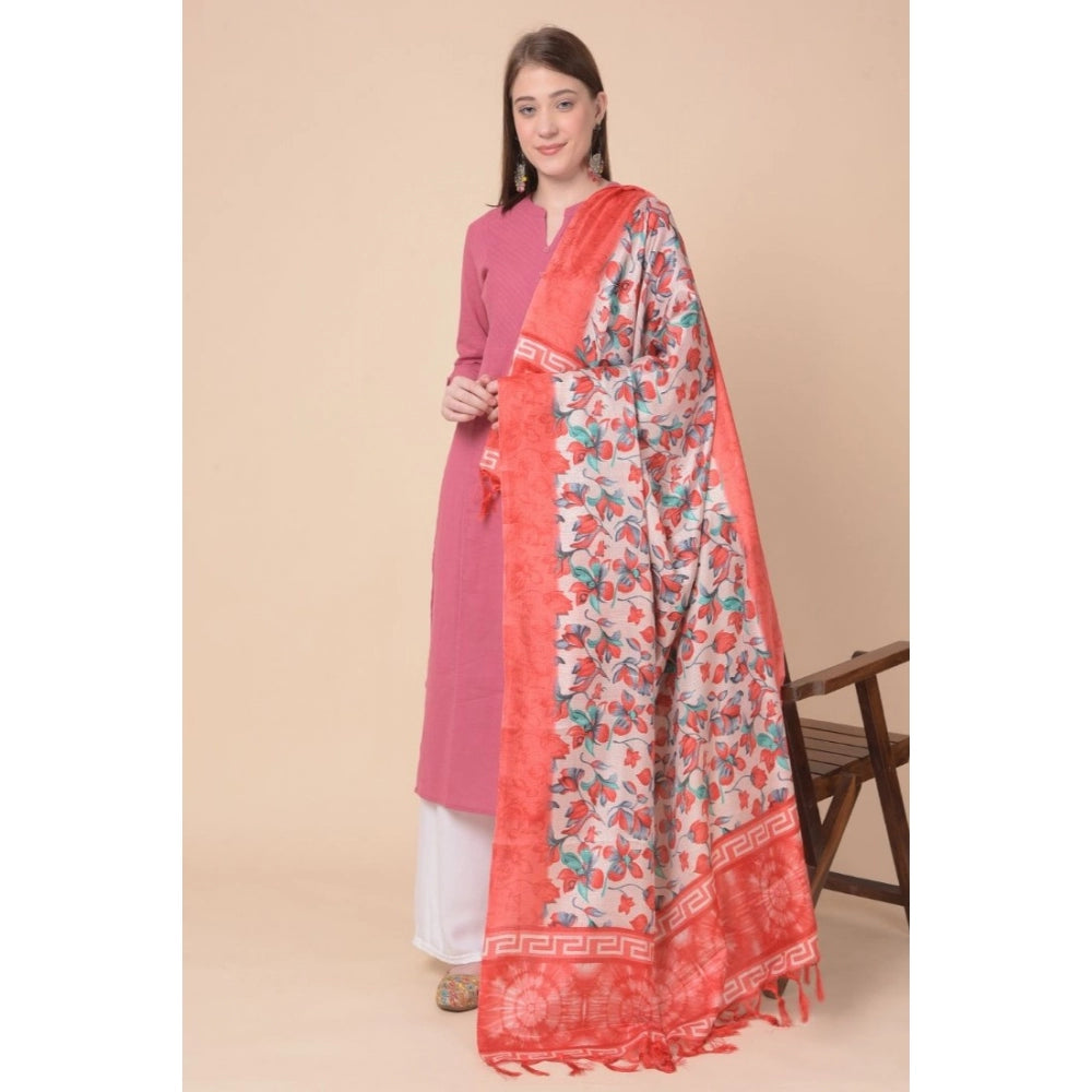 Generic Women's Art Silk Printed Dupatta (Red, Length: 2.25 to 2.50 Mtr)