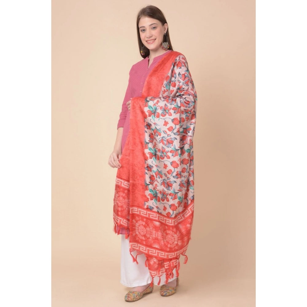 Generic Women's Art Silk Printed Dupatta (Red, Length: 2.25 to 2.50 Mtr)