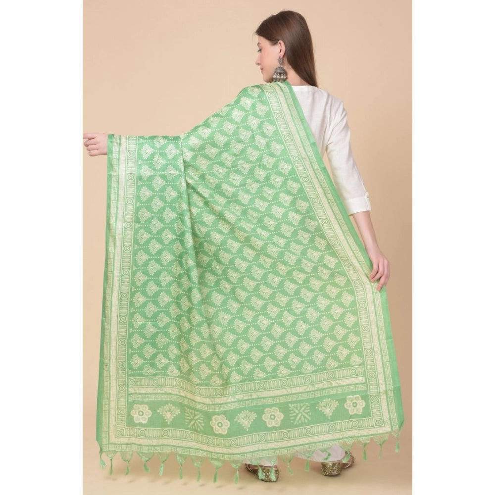 Generic Women's Art Silk Printed Dupatta (Light Green, Length: 2.25 to 2.50 Mtr)