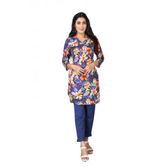 Generic Women's Casual 3/4 Sleeve Viscose Rayon Printed Kurti (Blue)