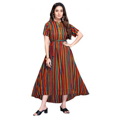 Generic Women's Casual 3/4 Sleeve Viscose Rayon Strip Kurti (Multicolor)