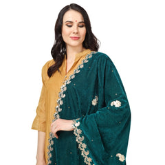 Generic Women's Velvet Gotta Patti Dupatta (Dark Green, Length: 2.25 to 2.50 Mtr)