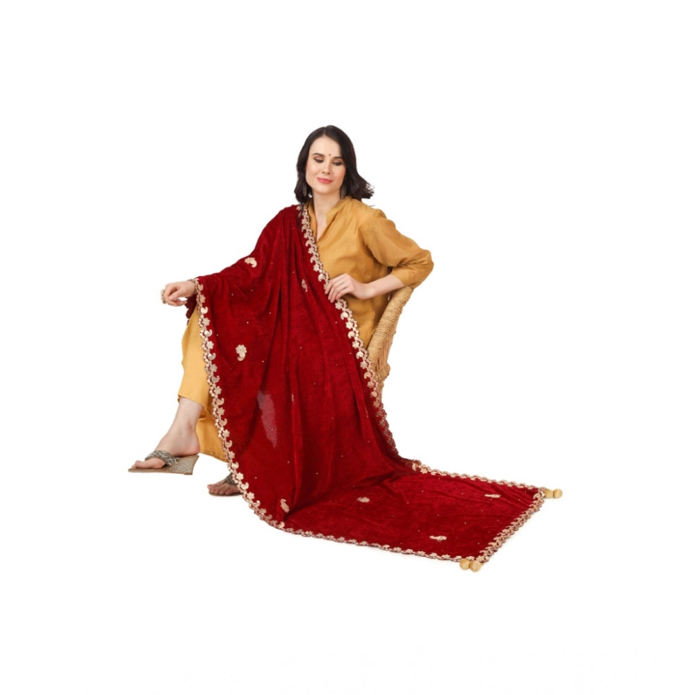 Generic Women's Velvet Gotta Patti Dupatta (Maroon, Length: 2.25 to 2.50 Mtr)