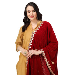 Generic Women's Velvet Gotta Patti Dupatta (Maroon, Length: 2.25 to 2.50 Mtr)