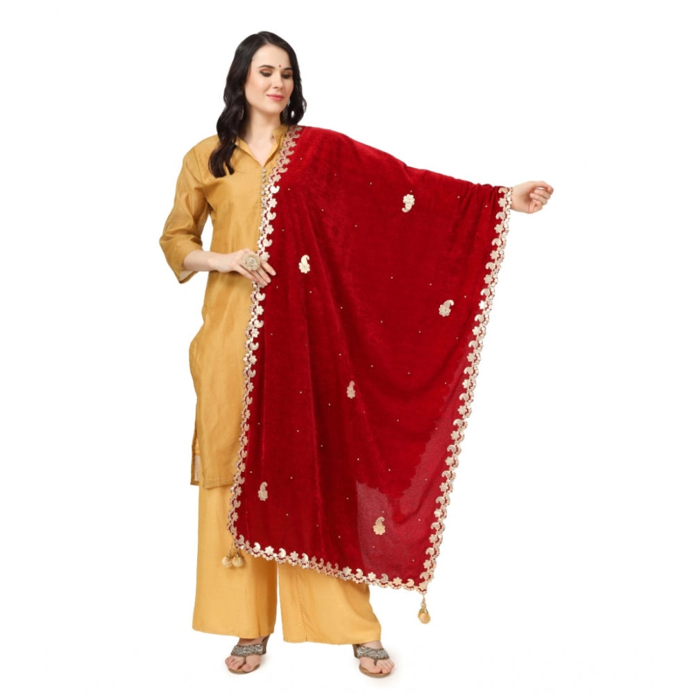 Generic Women's Velvet Gotta Patti Dupatta (Maroon, Length: 2.25 to 2.50 Mtr)