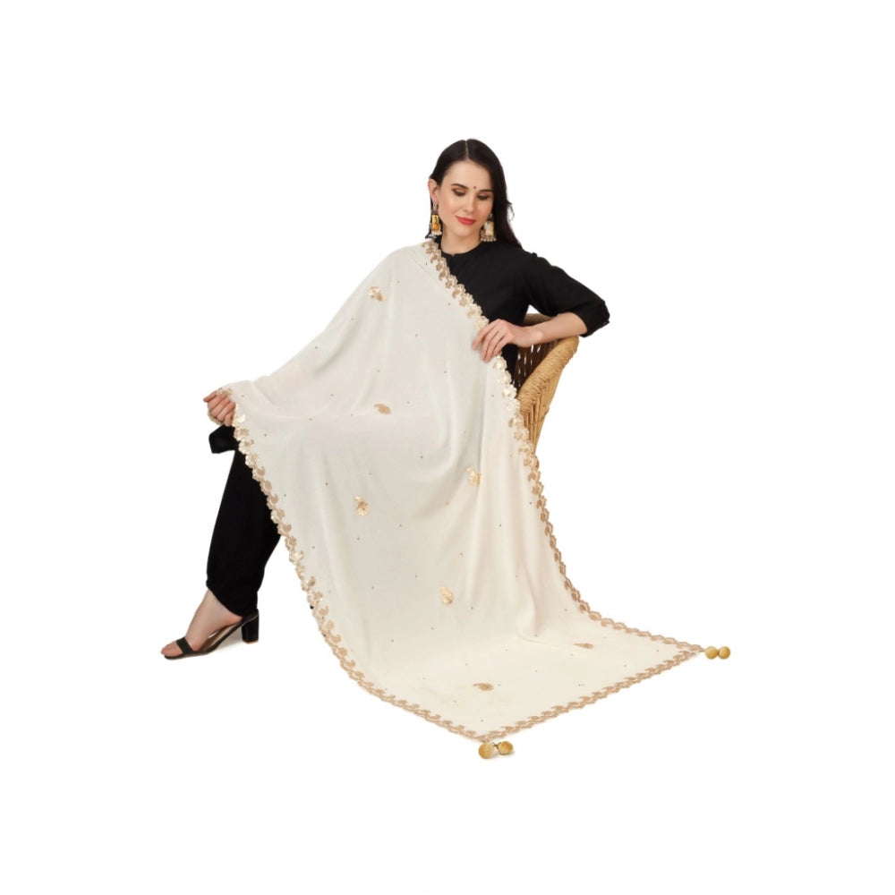 Generischer Gotta Patti Dupatta aus Samt für Damen (Off-White, Länge: 2,25 bis 2,50 m)