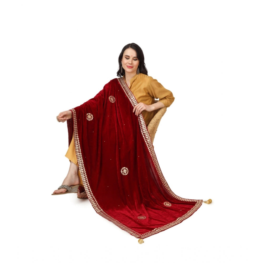 Generic Women's Velvet Gotta Patti Dupatta (Maroon, Length: 2.25 to 2.50 Mtr)