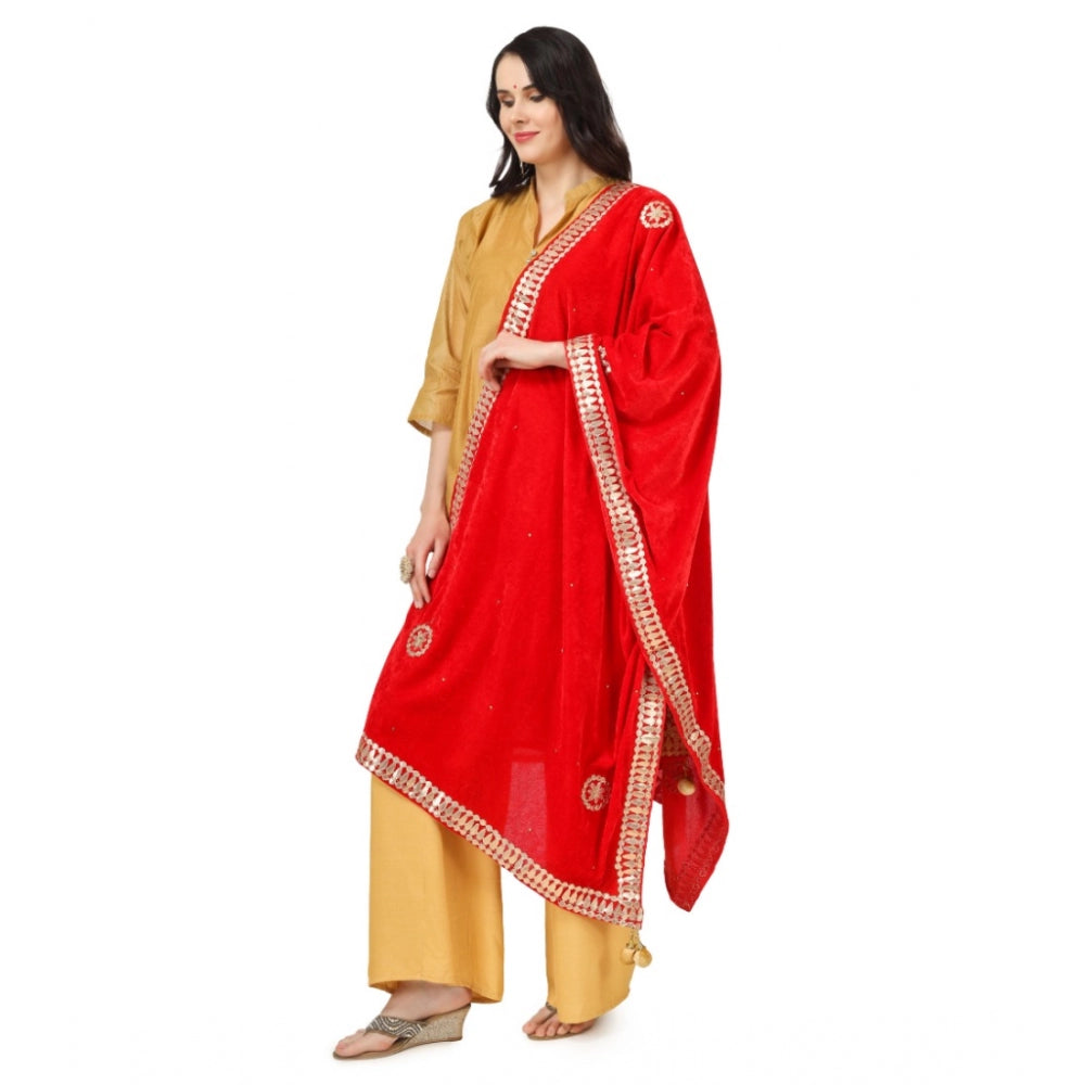 Generic Women's Velvet Gotta Patti Dupatta (Red, Length: 2.25 to 2.50 Mtr)