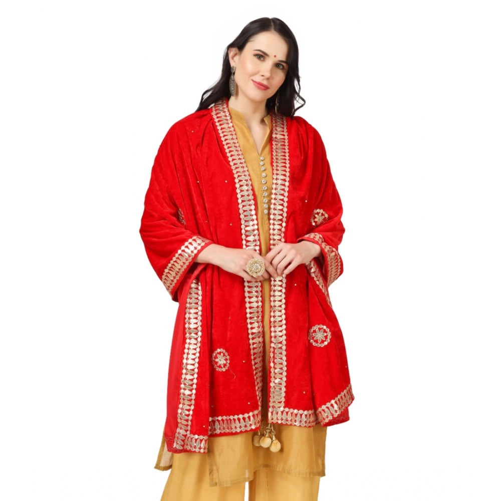 Generic Women's Velvet Gotta Patti Dupatta (Red, Length: 2.25 to 2.50 Mtr)