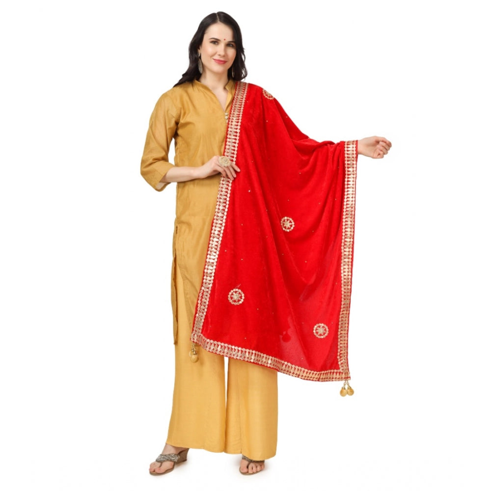 Generic Women's Velvet Gotta Patti Dupatta (Red, Length: 2.25 to 2.50 Mtr)