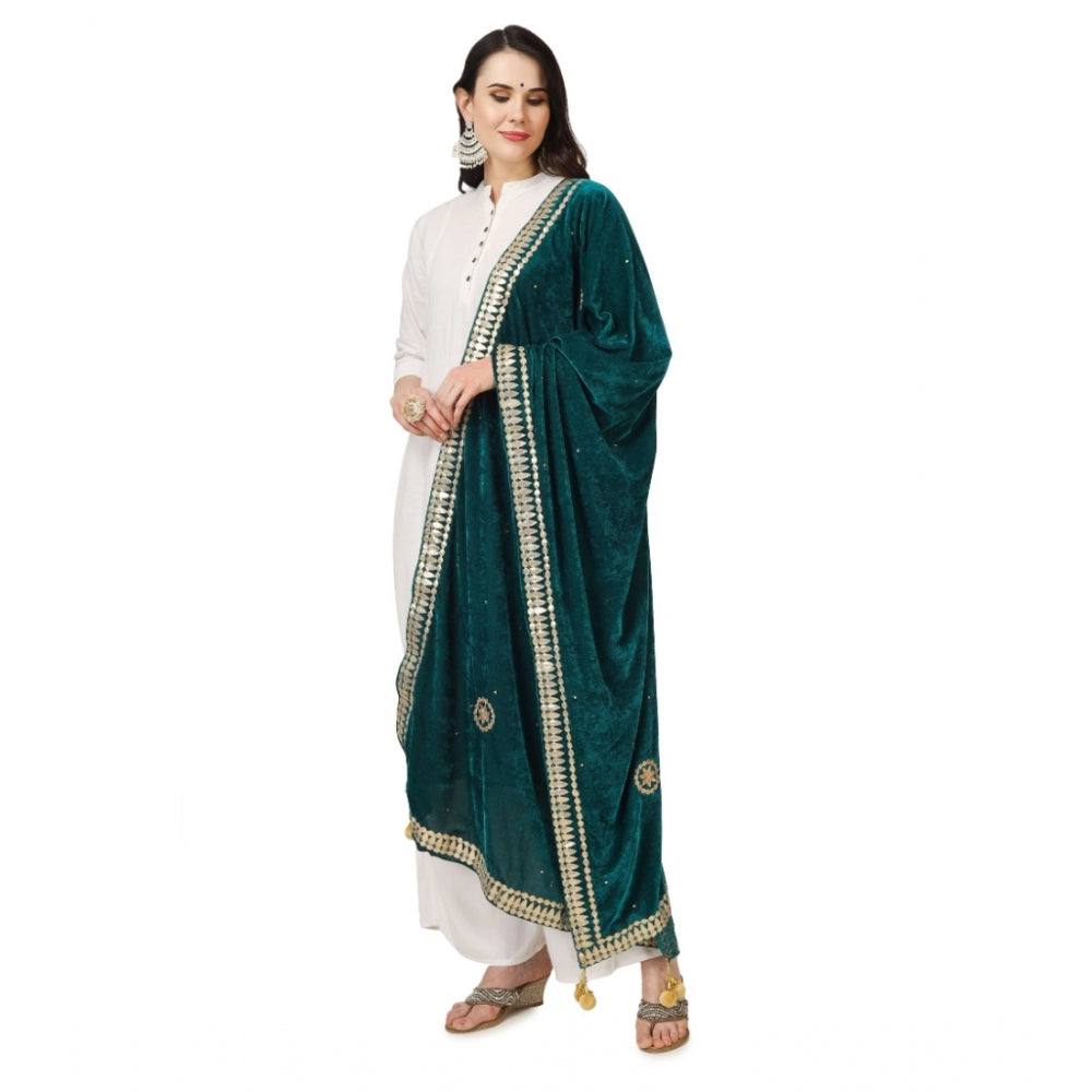 Generic Women's Velvet Gotta Patti Dupatta (Dark Green, Length: 2.25 to 2.50 Mtr)