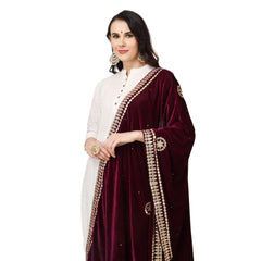 Generic Women's Velvet Gotta Patti Dupatta (Purple, Length: 2.25 to 2.50 Mtr)