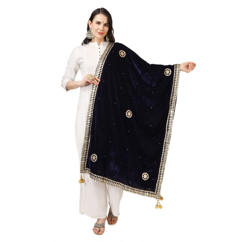 Generic Women's Velvet Gotta Patti Dupatta (Blue, Length: 2.25 to 2.50 Mtr)