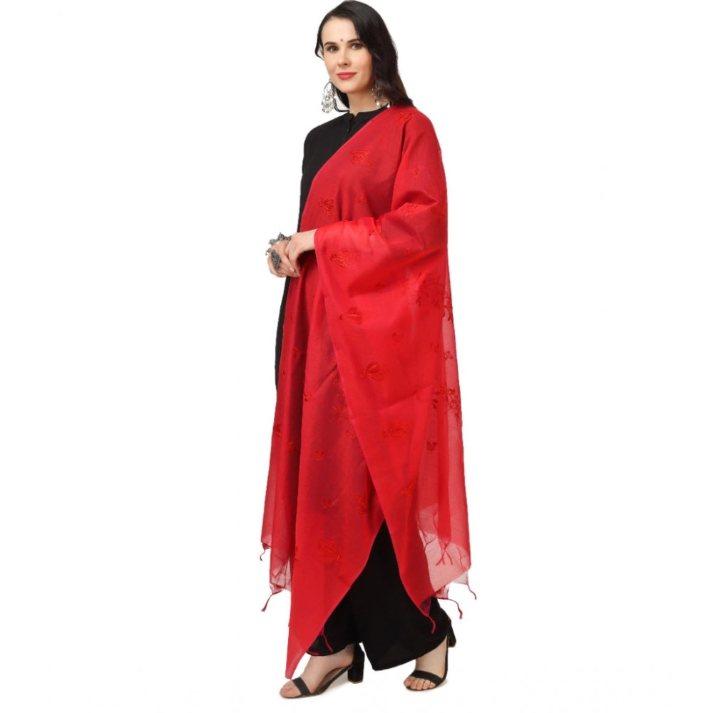 Generischer bestickter Dupatta aus Baumwolle für Damen (Rot, Länge: 2,25 bis 2,50 m)