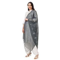 Generischer bestickter Dupatta aus Baumwolle für Damen (Grau, Länge: 2,25 bis 2,50 m)