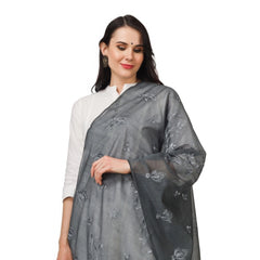 Generischer bestickter Dupatta aus Baumwolle für Damen (Grau, Länge: 2,25 bis 2,50 m)