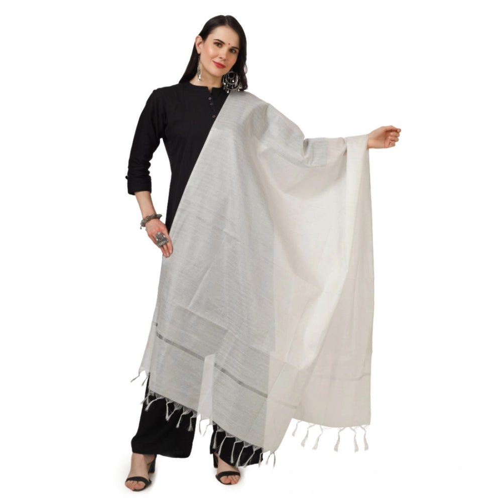 Generic Women's Chanderi Solid Dupatta (White, Length: 2.25 to 2.50 Mtr)