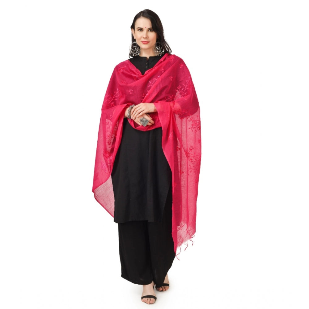 Generic Women's Cotton Embroidered Dupatta (Maroon, Length: 2.25 to 2.50 Mtr)