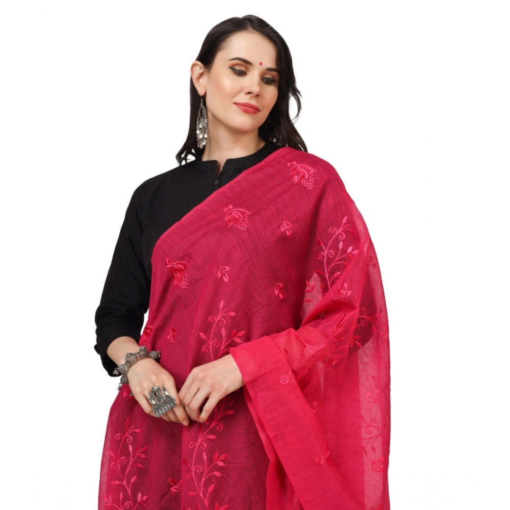 Generic Women's Cotton Embroidered Dupatta (Maroon, Length: 2.25 to 2.50 Mtr)