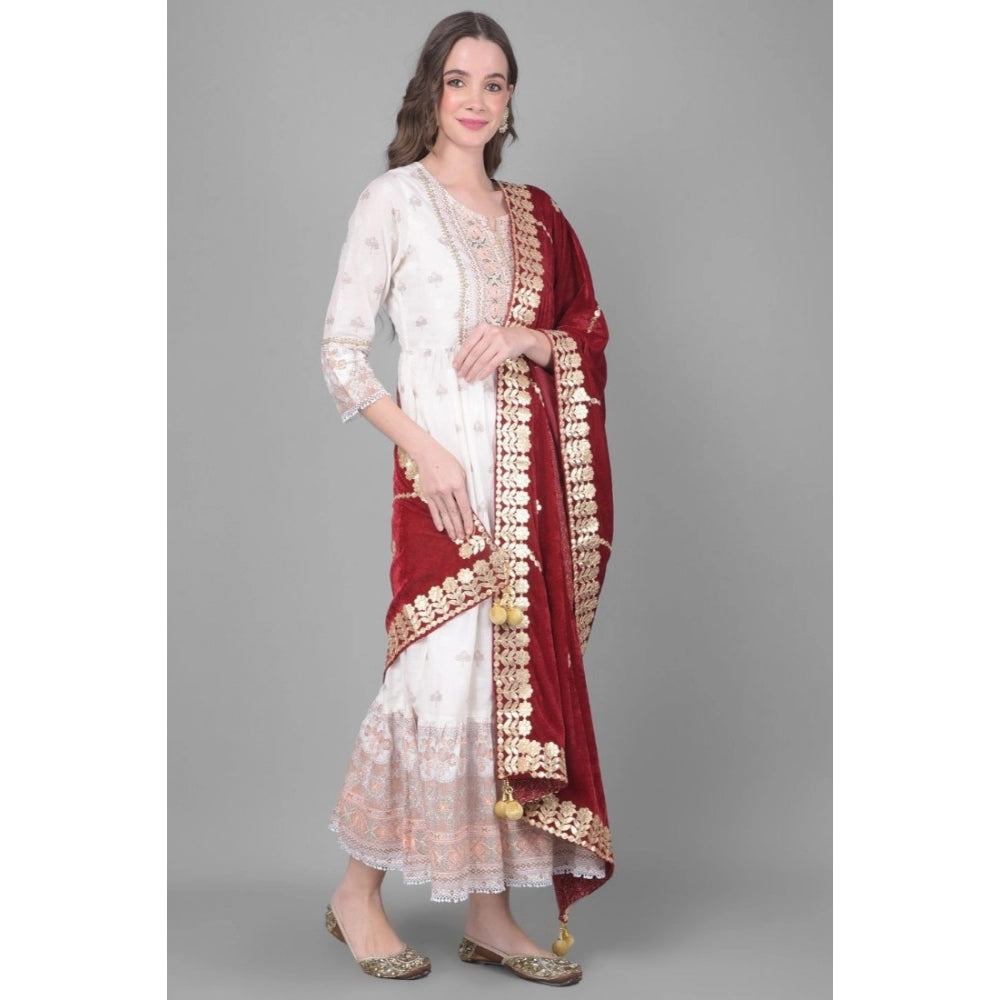 Generic Women's Velvet Gotta Patti Dupatta (Maroon, Length: 2.25 to 2.50 Mtr)