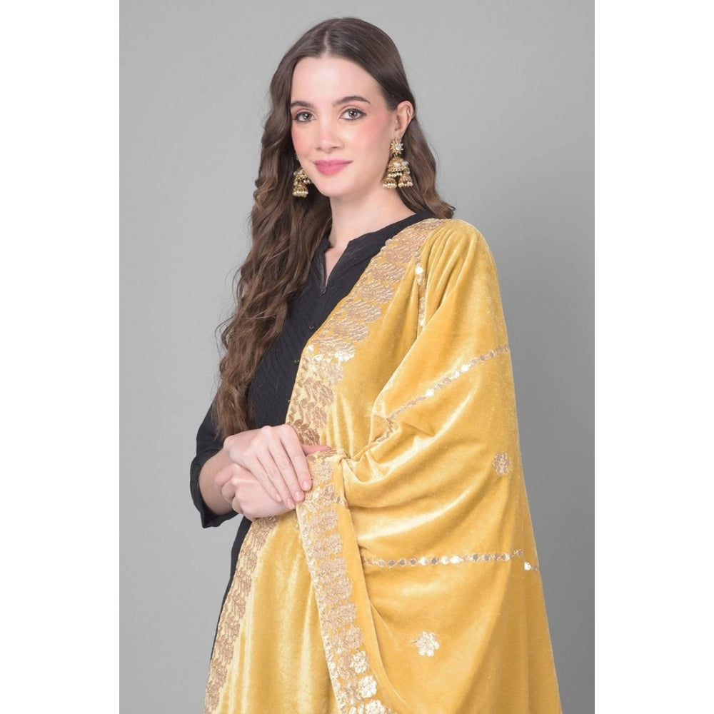 Generic Women's Velvet Gotta Patti Dupatta (Gold, Length: 2.25 to 2.50 Mtr)