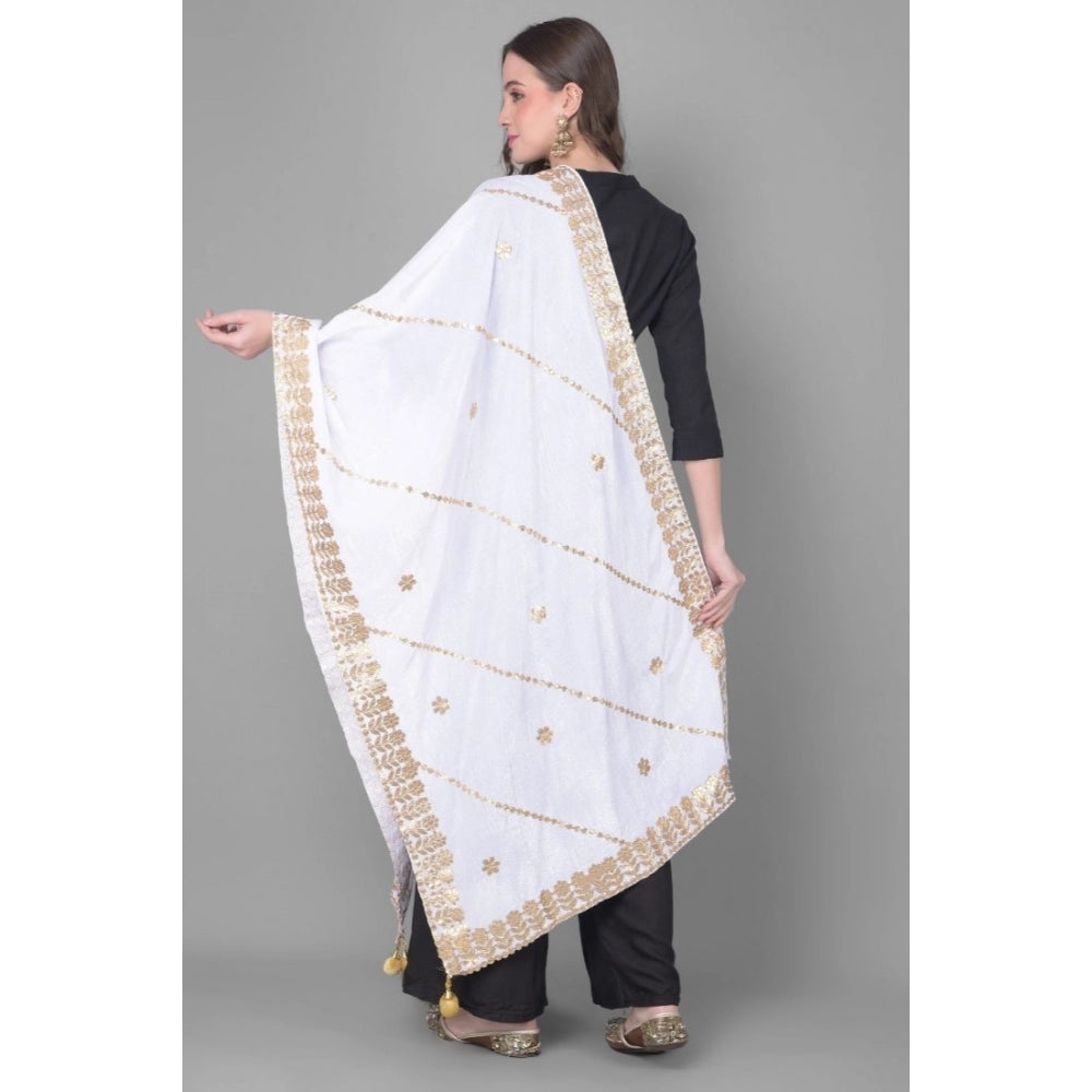 Generic Women's Velvet Gotta Patti Dupatta (Off White, Length: 2.25 to 2.50 Mtr)