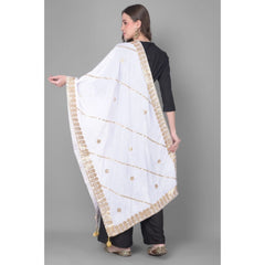 Generischer Gotta Patti Dupatta aus Samt für Damen (Off-White, Länge: 2,25 bis 2,50 m)