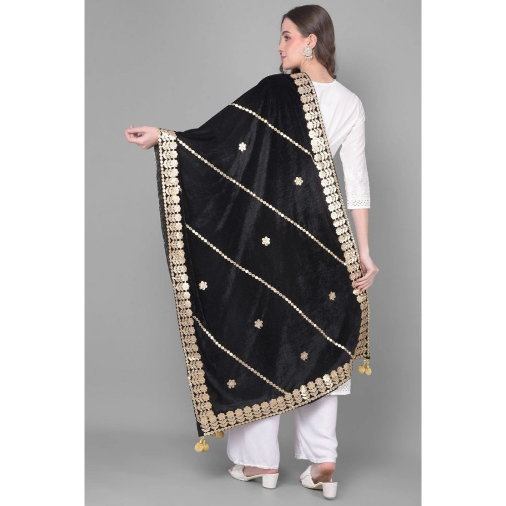 Generic Women's Velvet Gotta Patti Dupatta (Black, Length: 2.25 to 2.50 Mtr)