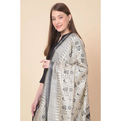 Generic Women's Art Silk Printed Dupatta (Black, Length: 2.25 to 2.50 Mtr)