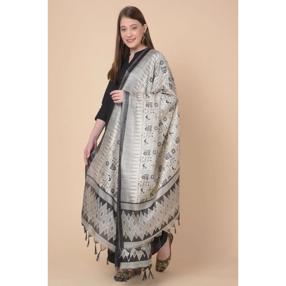 Generischer bedruckter Dupatta aus Kunstseide für Damen (Schwarz, Länge: 2,25 bis 2,50 m)