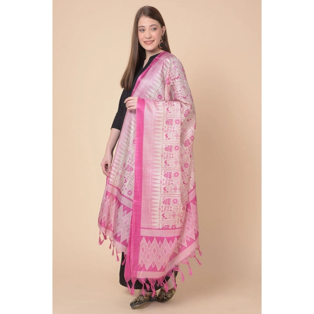 Generischer bedruckter Dupatta aus Kunstseide für Damen (Rosa, Länge: 2,25 bis 2,50 m)