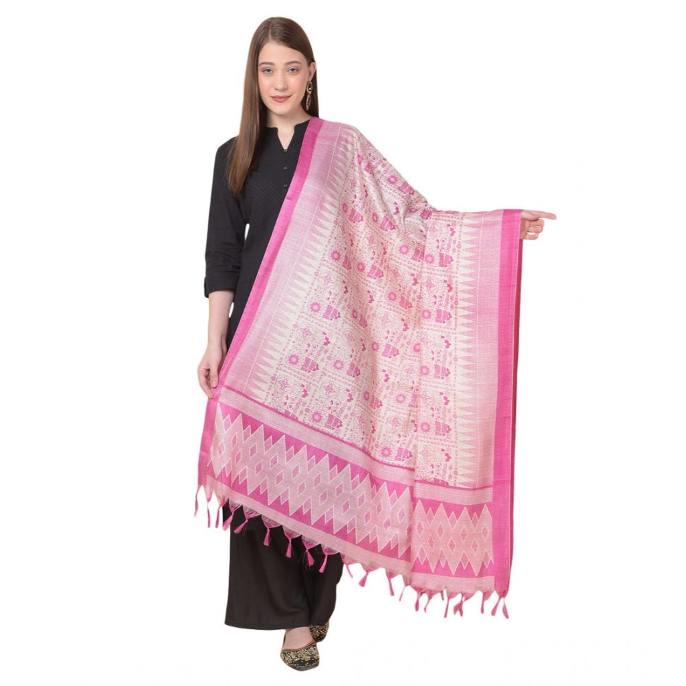 Generischer bedruckter Dupatta aus Kunstseide für Damen (Rosa, Länge: 2,25 bis 2,50 m)