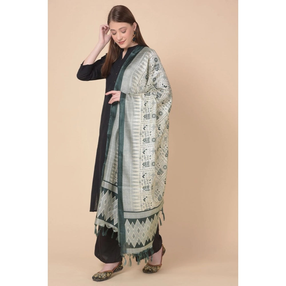 Generic Women's Art Silk Printed Dupatta (Grey, Length: 2.25 to 2.50 Mtr)