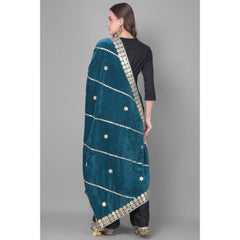 Generic Women's Velvet Gotta Patti Dupatta (Teal, Length: 2.25 to 2.50 Mtr)